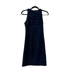 Banana Republic Black Sheath Dark Academia Plaid Midi Dress 0